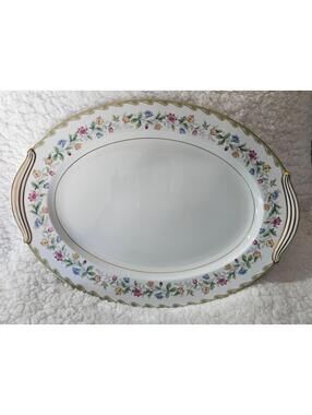Vintage Noritake Elmhurst Platter Oval Floral Ceramic Porcelain Gold Trim 16.5"